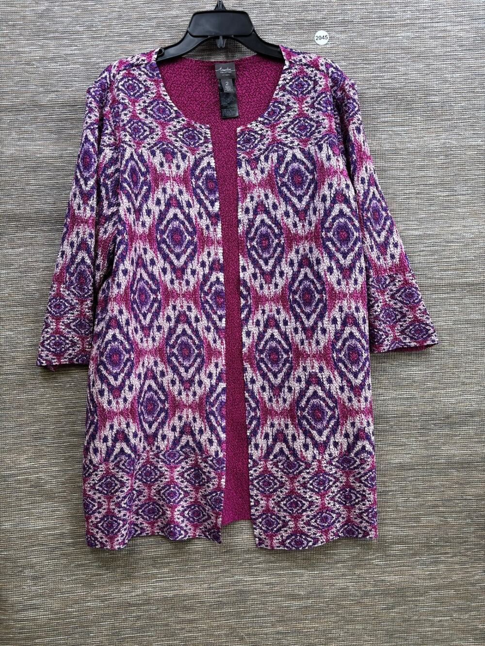 Travelers By Chico's Crinkle Ikat Textured Reversible Cardigan Sweater 2 US L